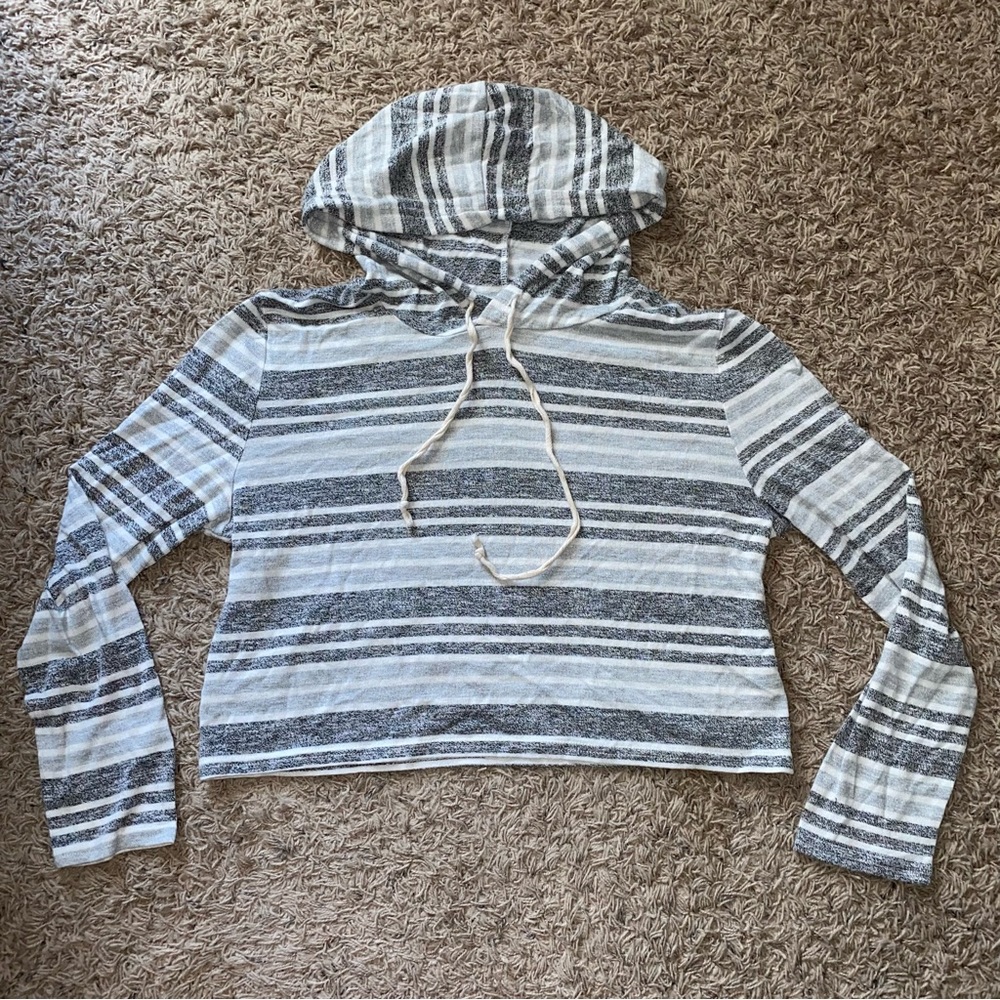 Striped Lightweight Cropped Hoodie Sweater